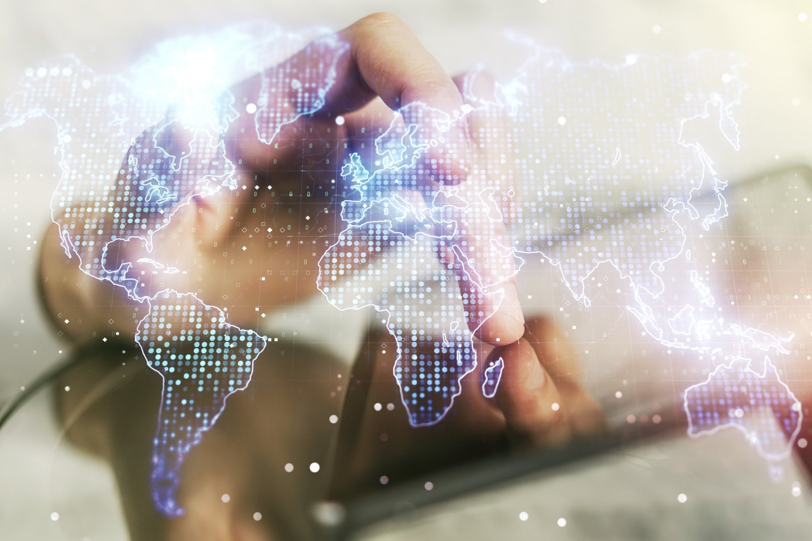 Digitale Weltkarte als Symbol für internationale Unternehmer und den Wirtschaftsstandort Deutschland